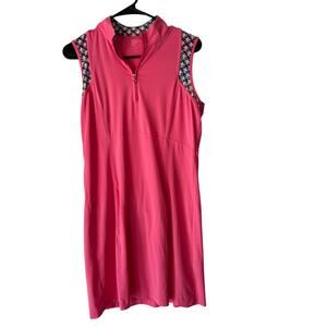 EP New York Sleeveless Golf Dress Pink Medium Zip Neck Stretch Activewear Medium